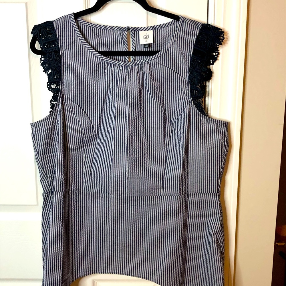 Blue and white seersucker Cabi top